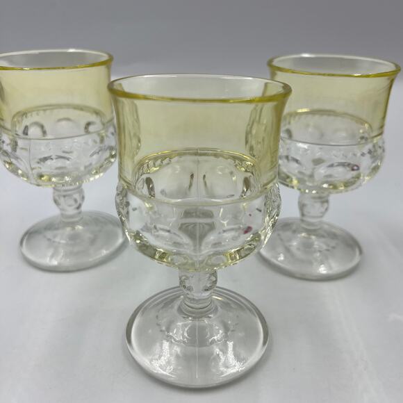 Vintage Set Crown Thumbprint Yellow & Clear Cordial Sherry Stemmed Wine Glasses - Picture 5 of 8